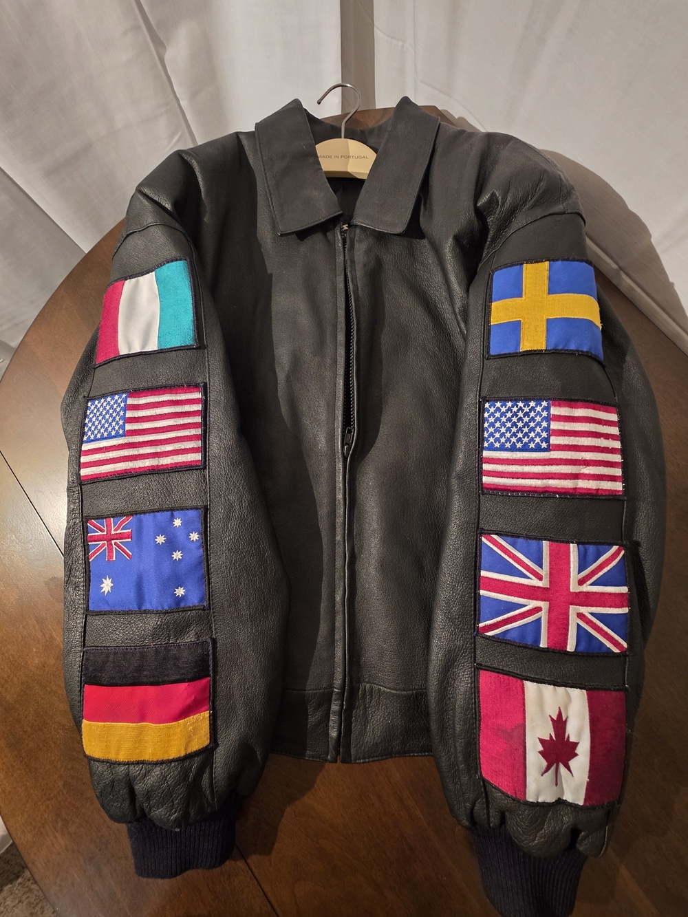 Grail Vintage Rare 90s Wilson World Flag Leather Bomber Jacket